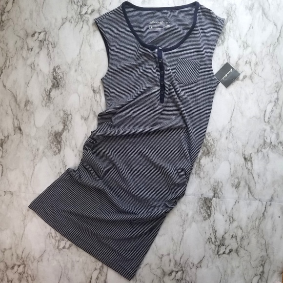 Eddie Bauer Dresses & Skirts - Eddie Bauer Navy Blue Gray Striped Tank Dress XS